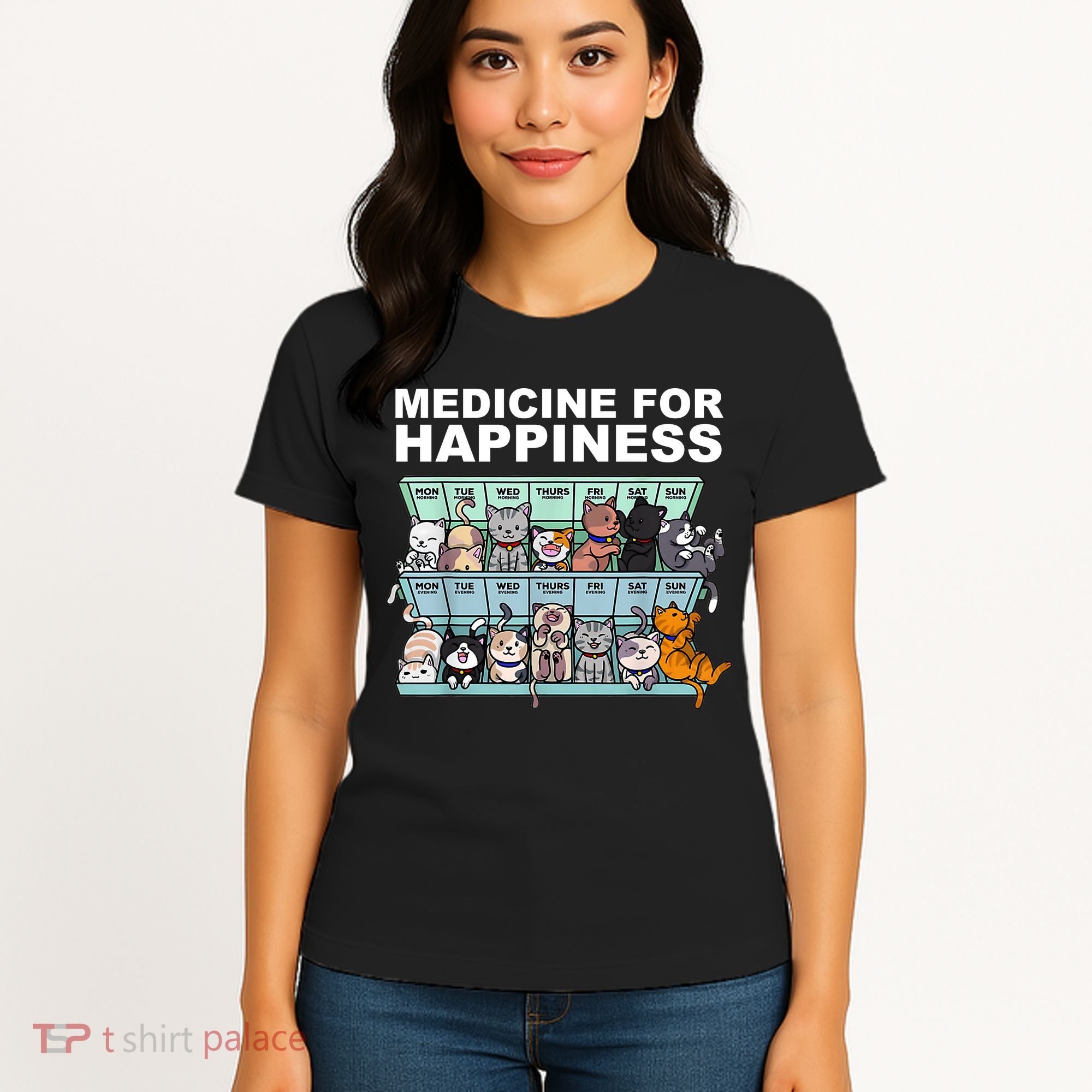 Medicine For Happiness Cat Lover Funny Women's T-Shirt