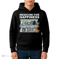 Medicine For Happiness Cat Lover Funny Kids Hoodie thumb 4