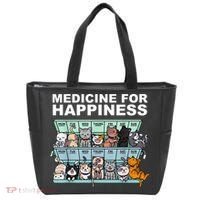 Medicine For Happiness Cat Lover Funny Tote Bag thumb 0