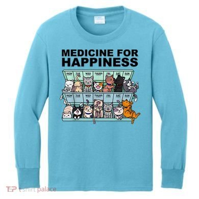 Medicine For Happiness Cat Lover Funny Kids Long Sleeve Shirt