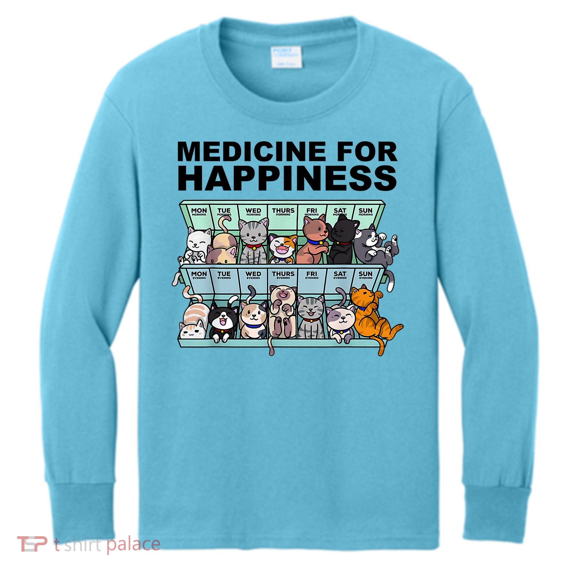 Medicine For Happiness Cat Lover Funny Kids Long Sleeve Shirt