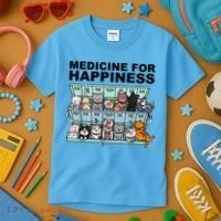 Medicine For Happiness Cat Lover Funny Kids T-Shirt thumb 3