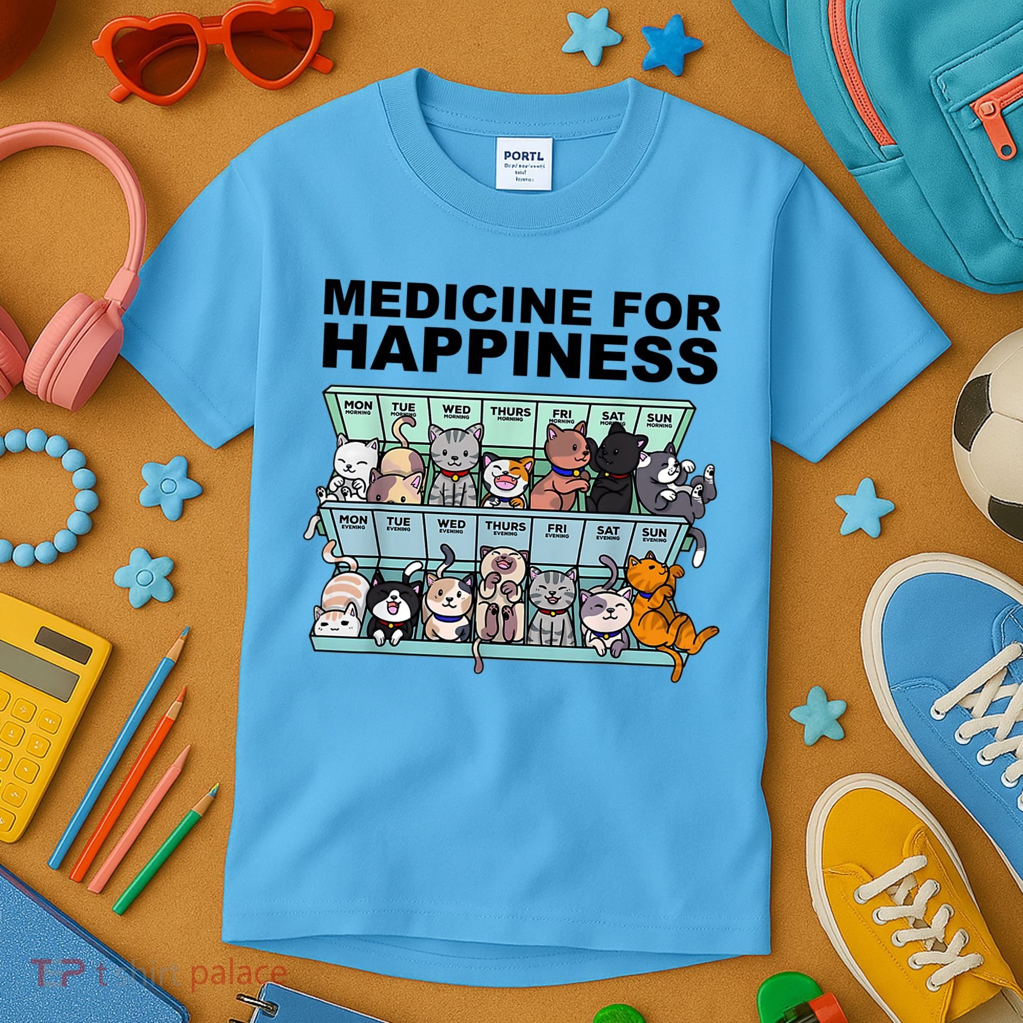 Medicine For Happiness Cat Lover Funny Kids T-Shirt