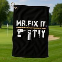 Mr Fix It . Funny Handyman Woodworking Golf Towel thumb 1