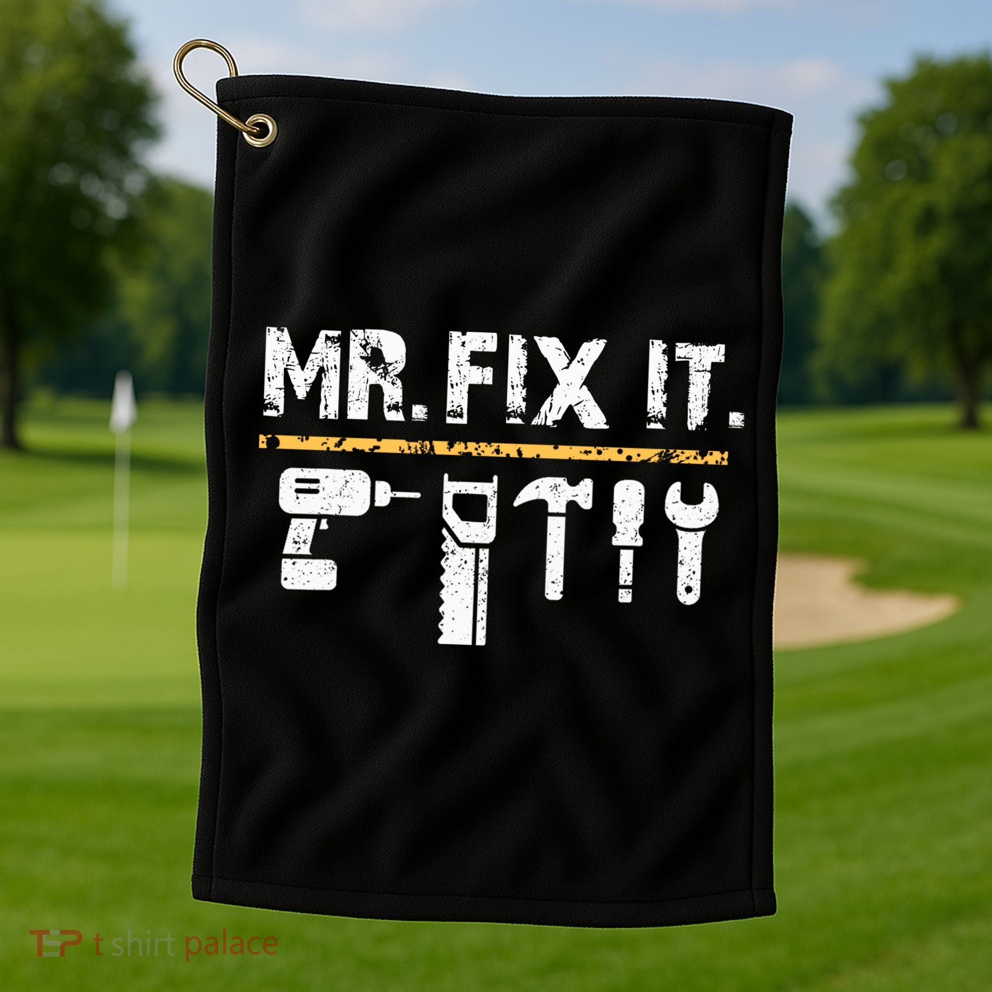 Mr Fix It . Funny Handyman Woodworking Golf Towel