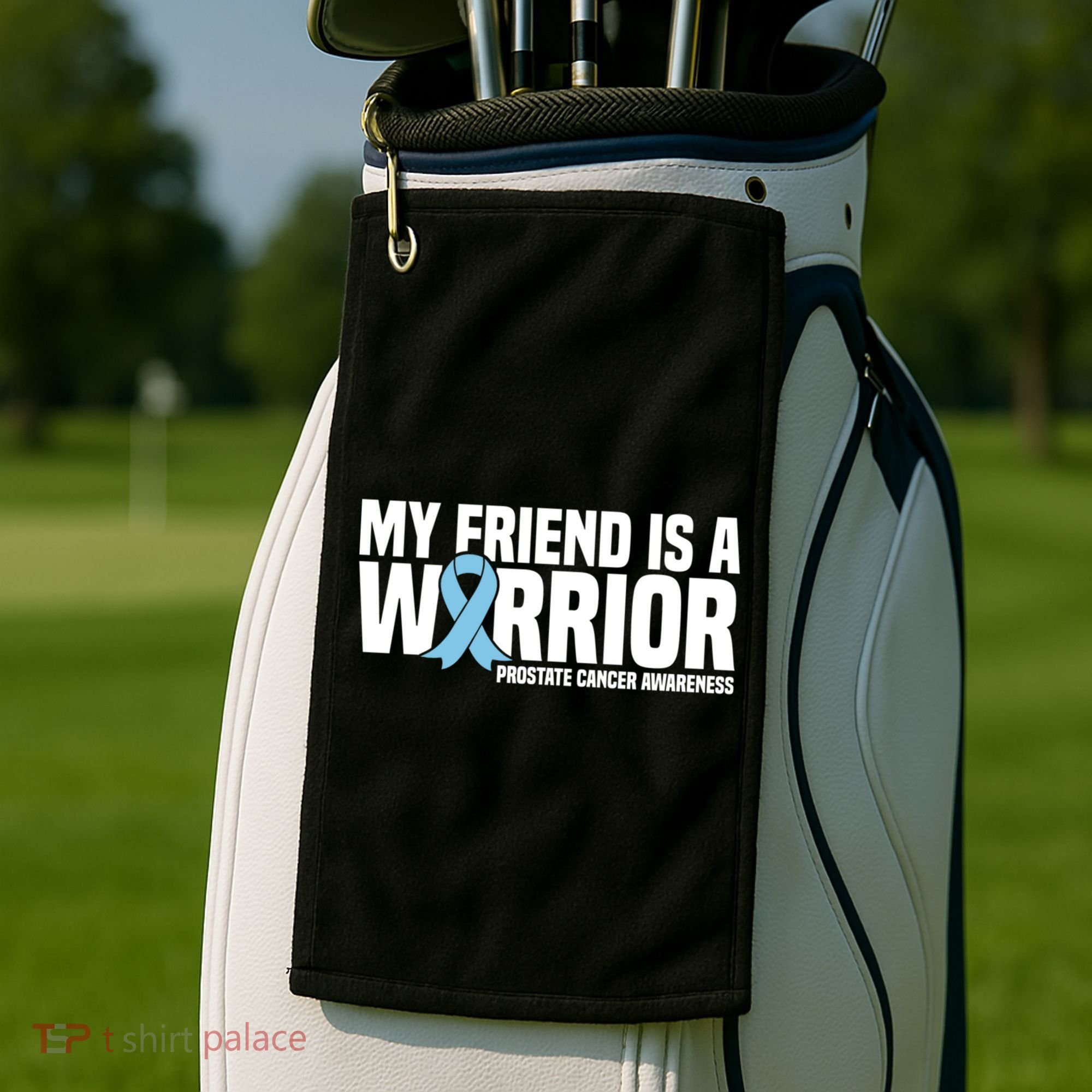 My Friend Is A Warrior Blue Ribbon Prostate Cancer Awareness Gift Golf Towel