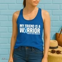 My Friend Is A Warrior Blue Ribbon Prostate Cancer Awareness Gift Women's Tank Top thumb 2