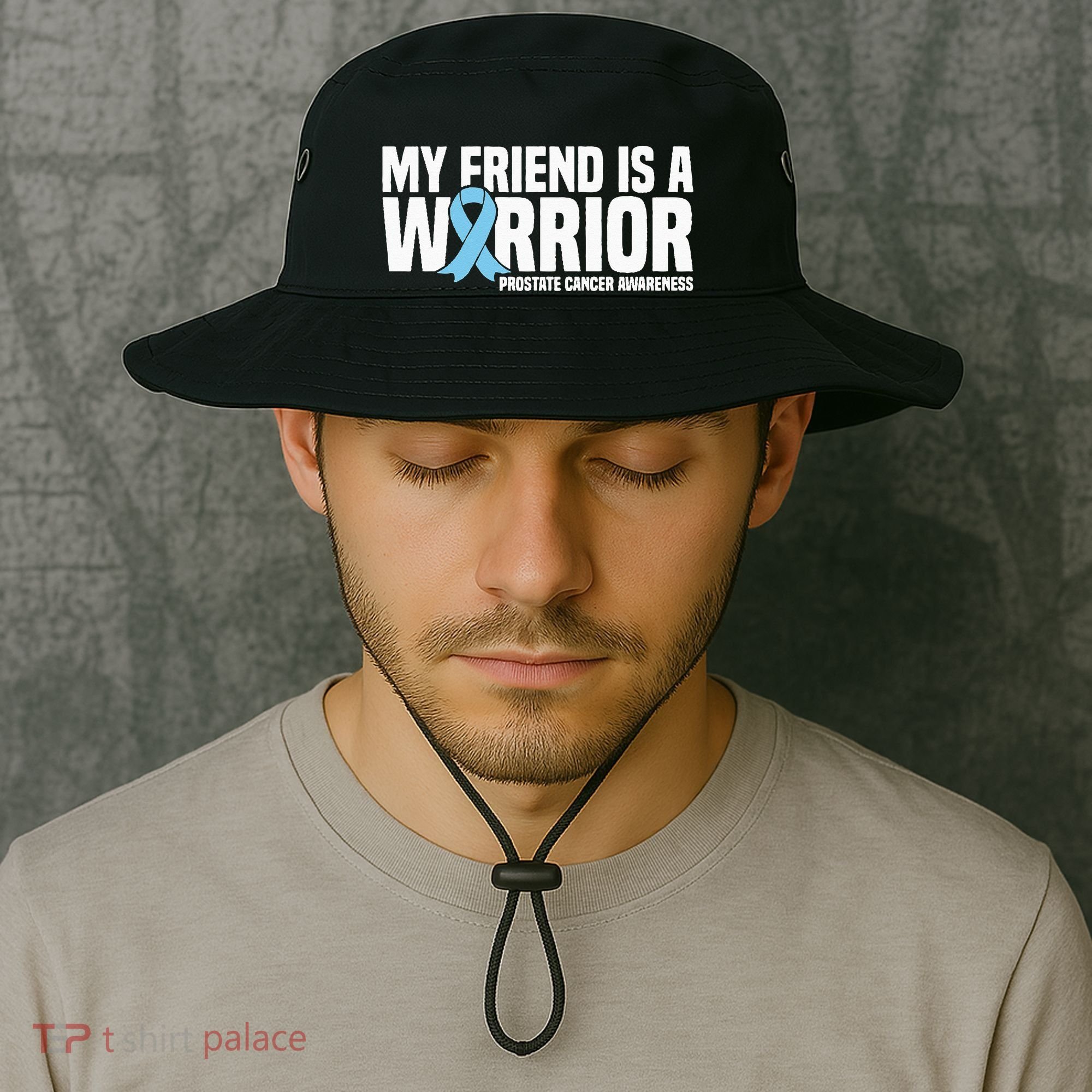 My Friend Is A Warrior Blue Ribbon Prostate Cancer Awareness Bucket Hat