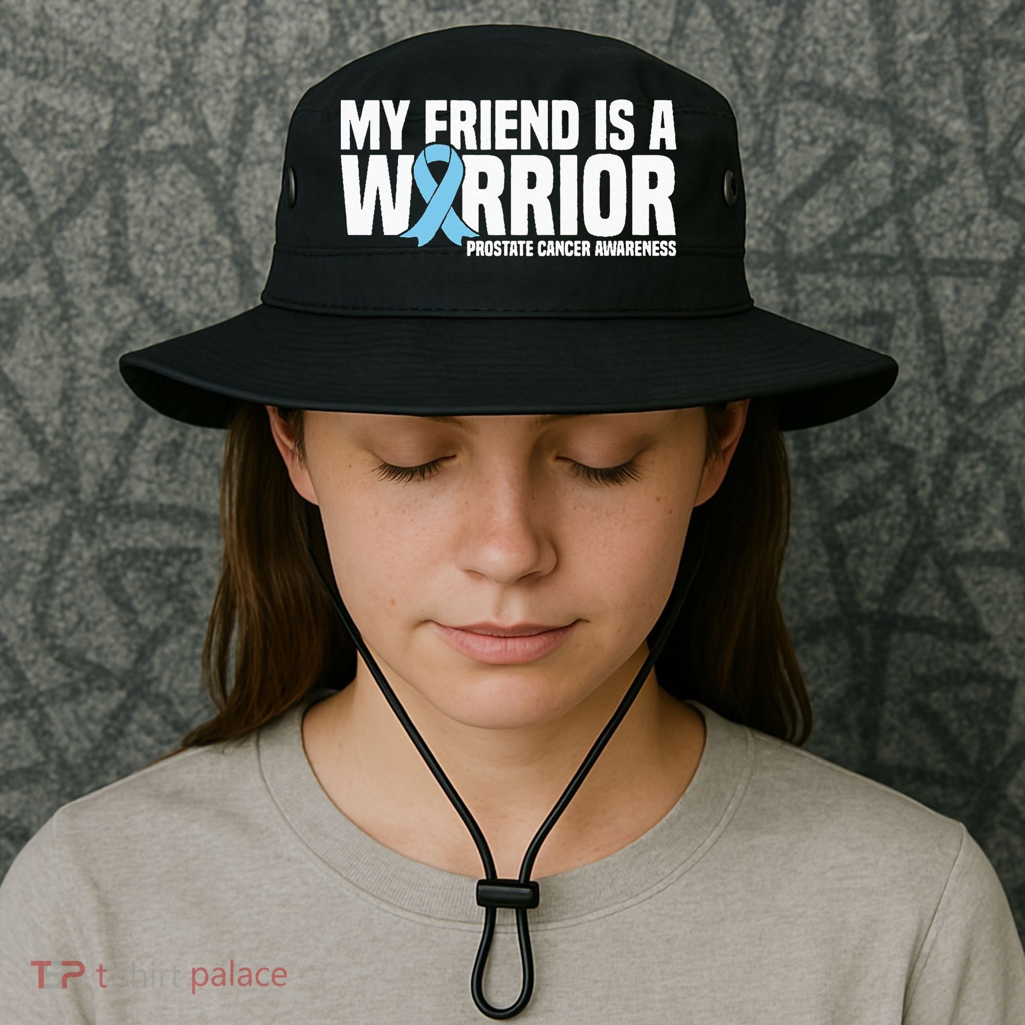 My Friend Is A Warrior Blue Ribbon Prostate Cancer Awareness Bucket Hat
