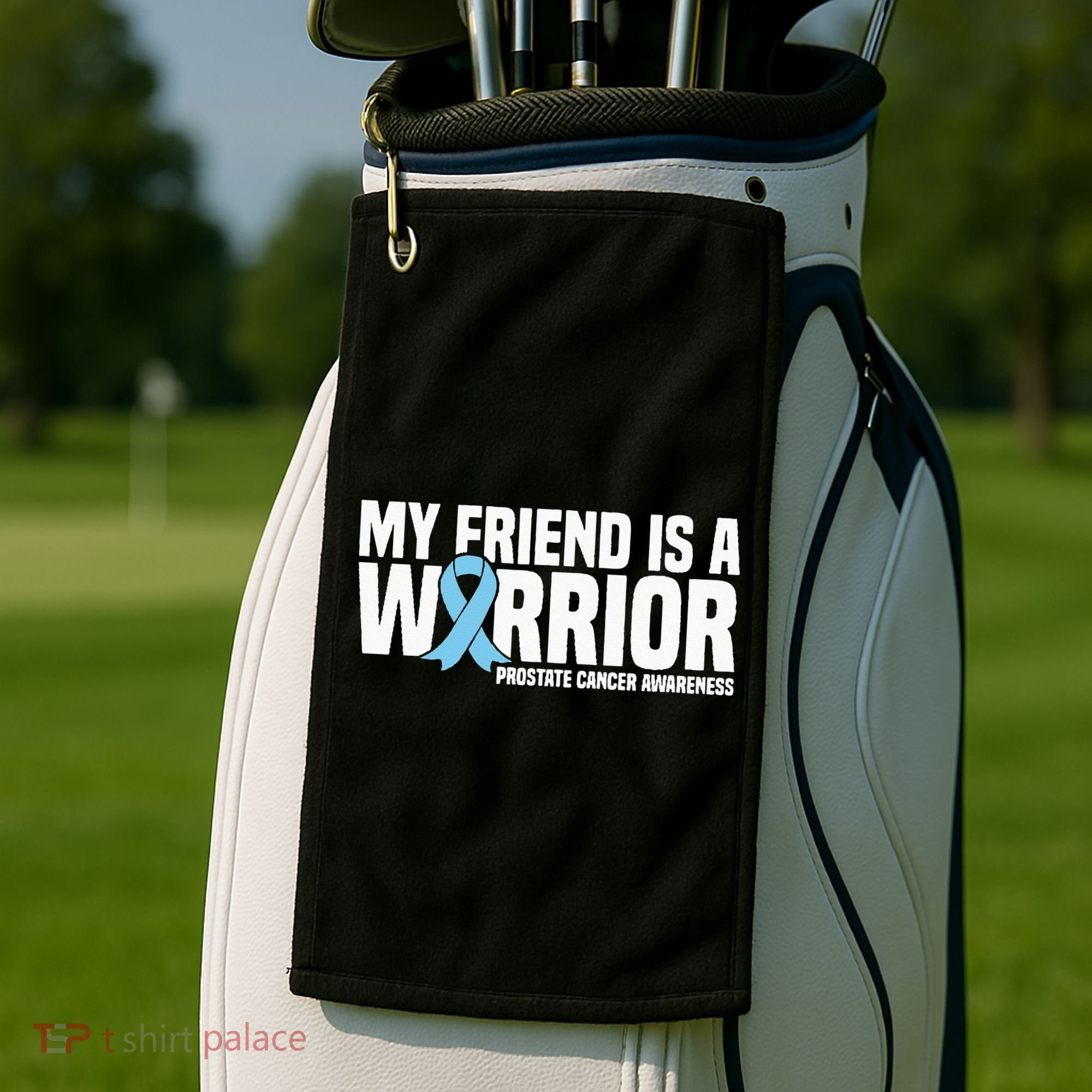 My Friend Is A Warrior Blue Ribbon Prostate Cancer Awareness Golf Towel