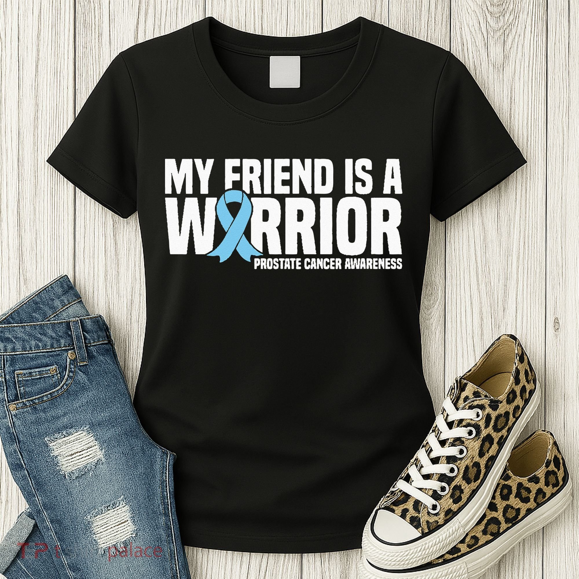 My Friend Is A Warrior Blue Ribbon Prostate Cancer Awareness Women's T-Shirt