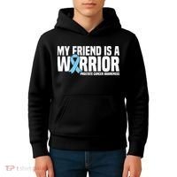 My Friend Is A Warrior Blue Ribbon Prostate Cancer Awareness Kids Hoodie thumb 4