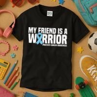 My Friend Is A Warrior Blue Ribbon Prostate Cancer Awareness Kids T-Shirt thumb 3