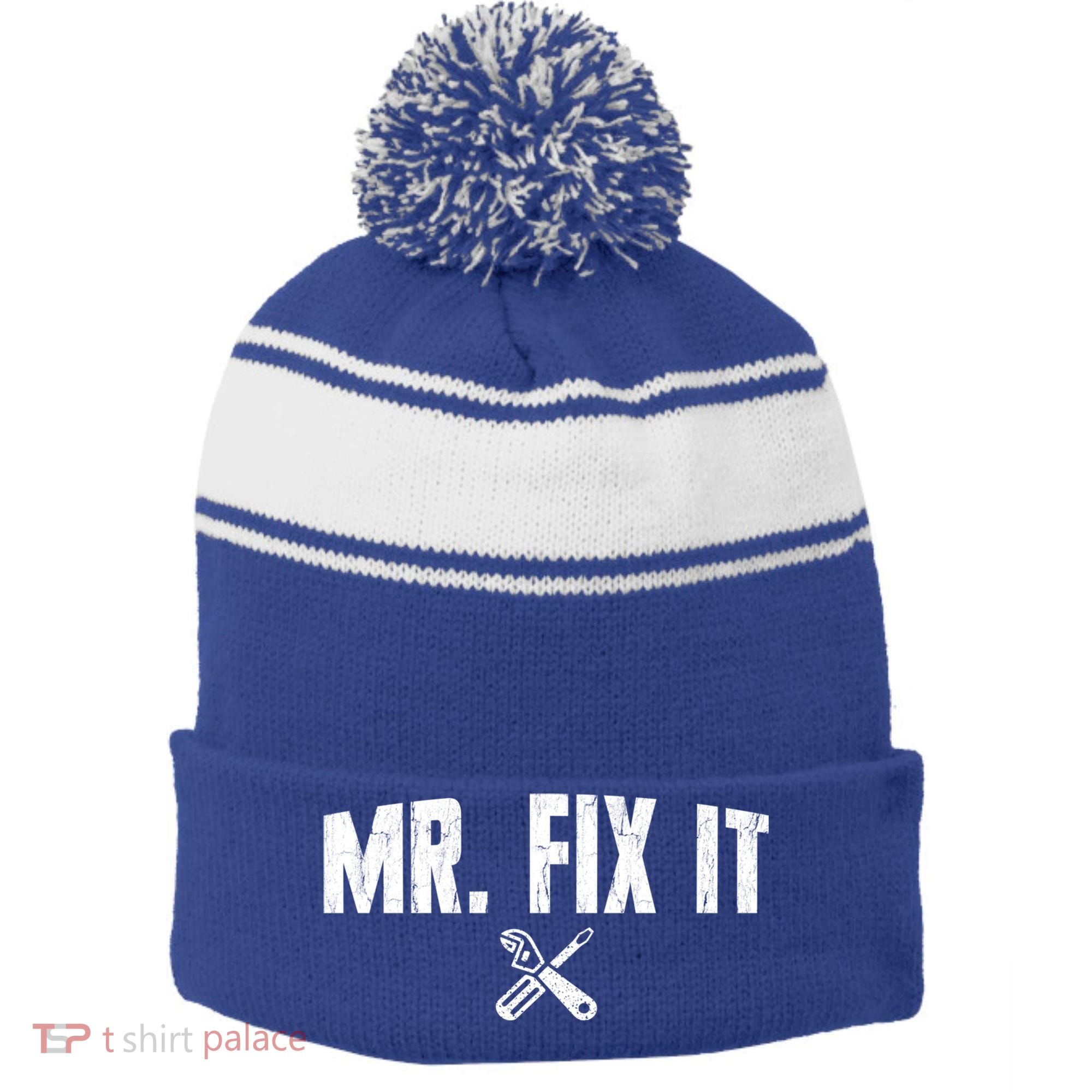 Mr Fix It Funny Cool Gift Stripe Pom Pom Beanie