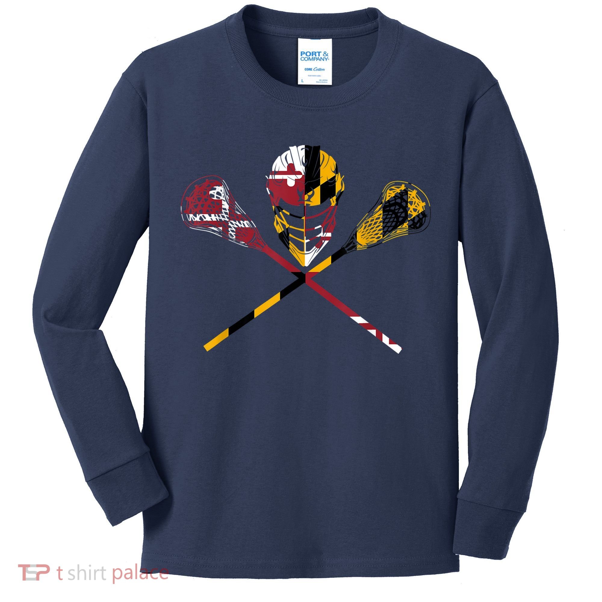 Maryland Flag Lacrosse Kids Long Sleeve Shirt