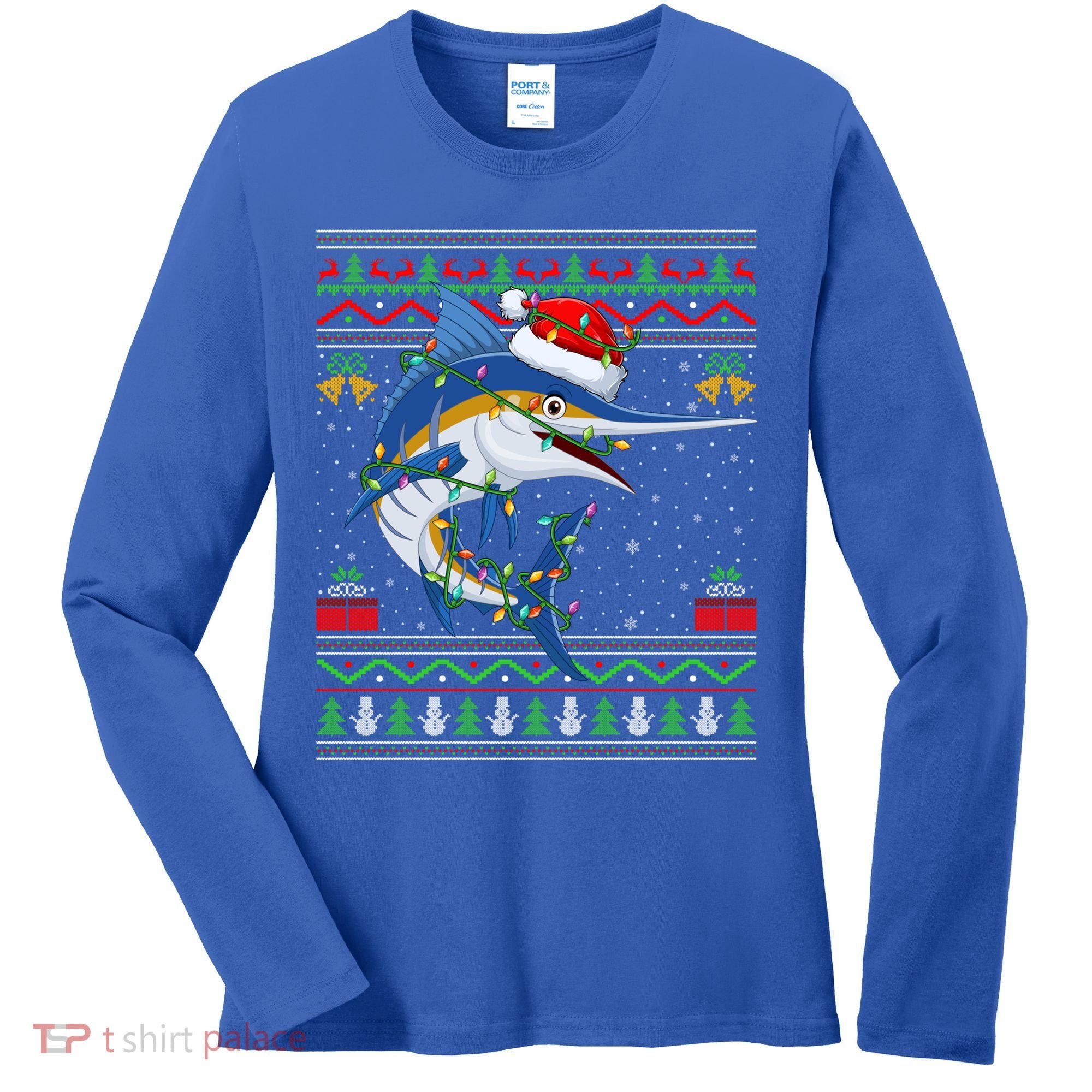 Marlin Fish Lover Matching Ugly Marlin Christmas Meaningful Gift Women's Long Sleeve Shirt