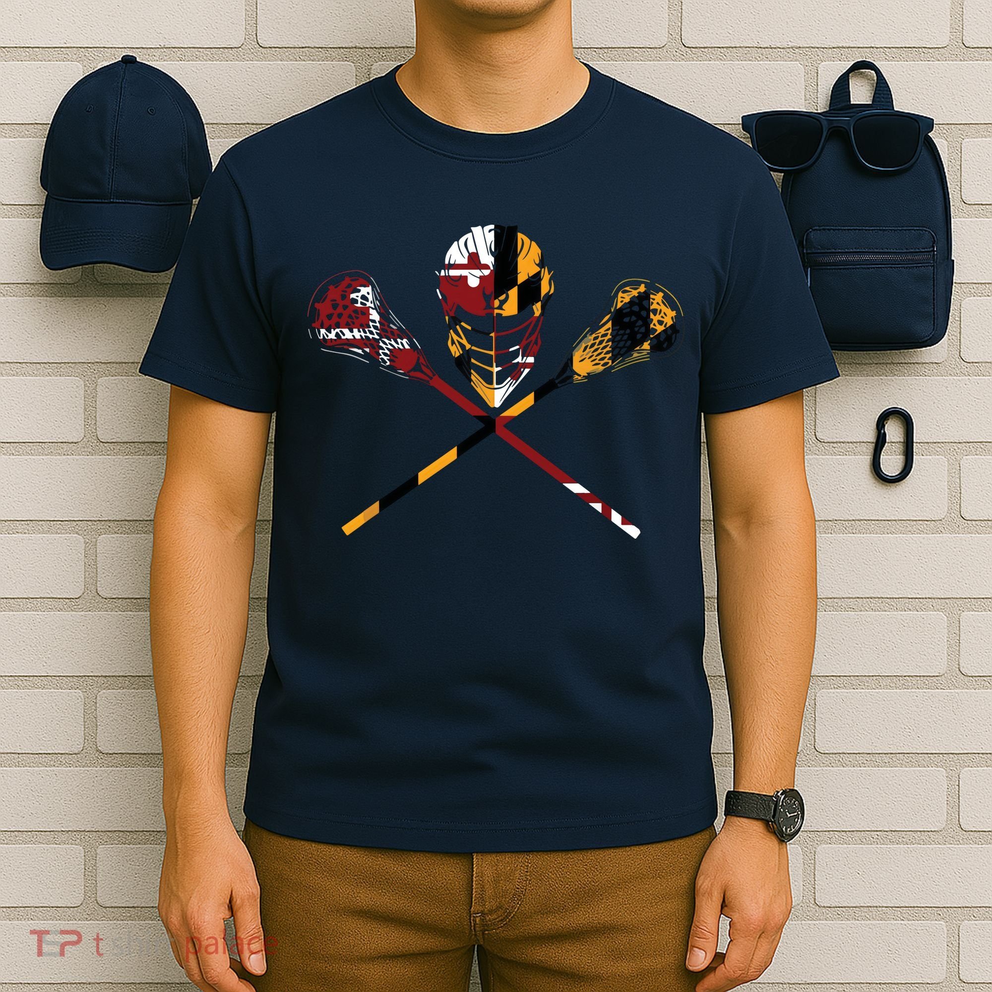 Maryland Flag Lacrosse College LAX Stick T-Shirt