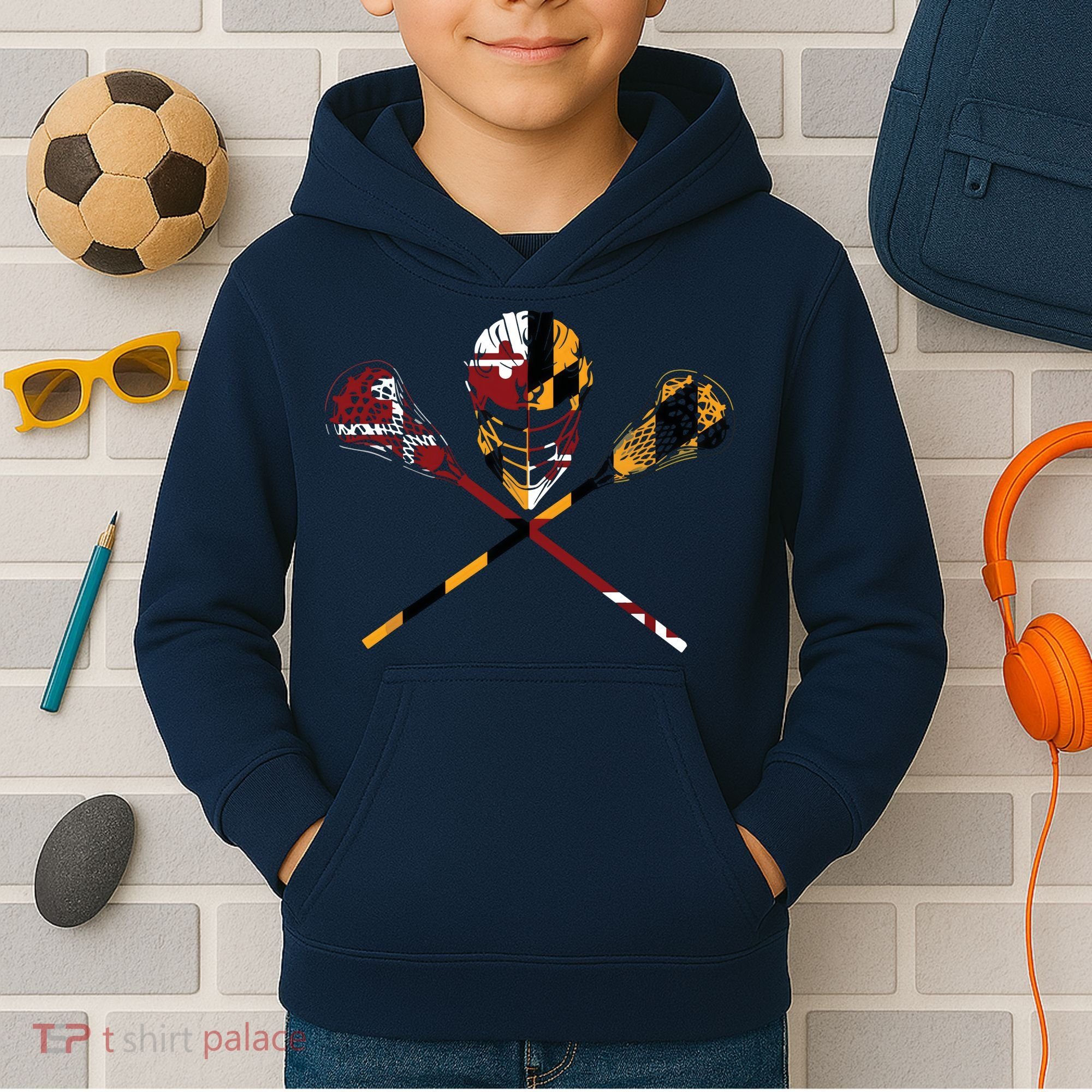 Maryland Flag Lacrosse College LAX Stick Kids Hoodie