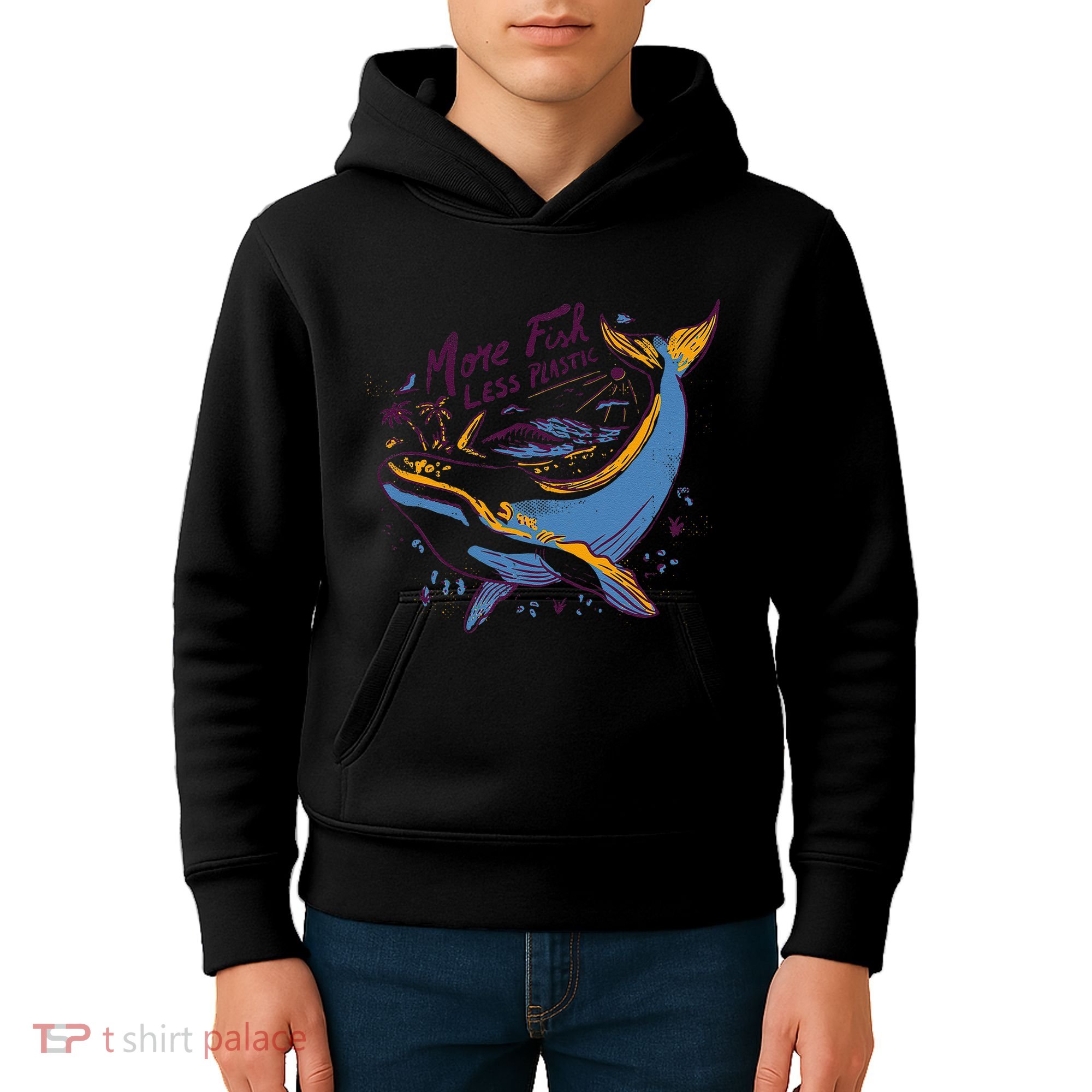 More Fish Less Plastic Whale Ocean Nature Sea Environment Kids Hoodie