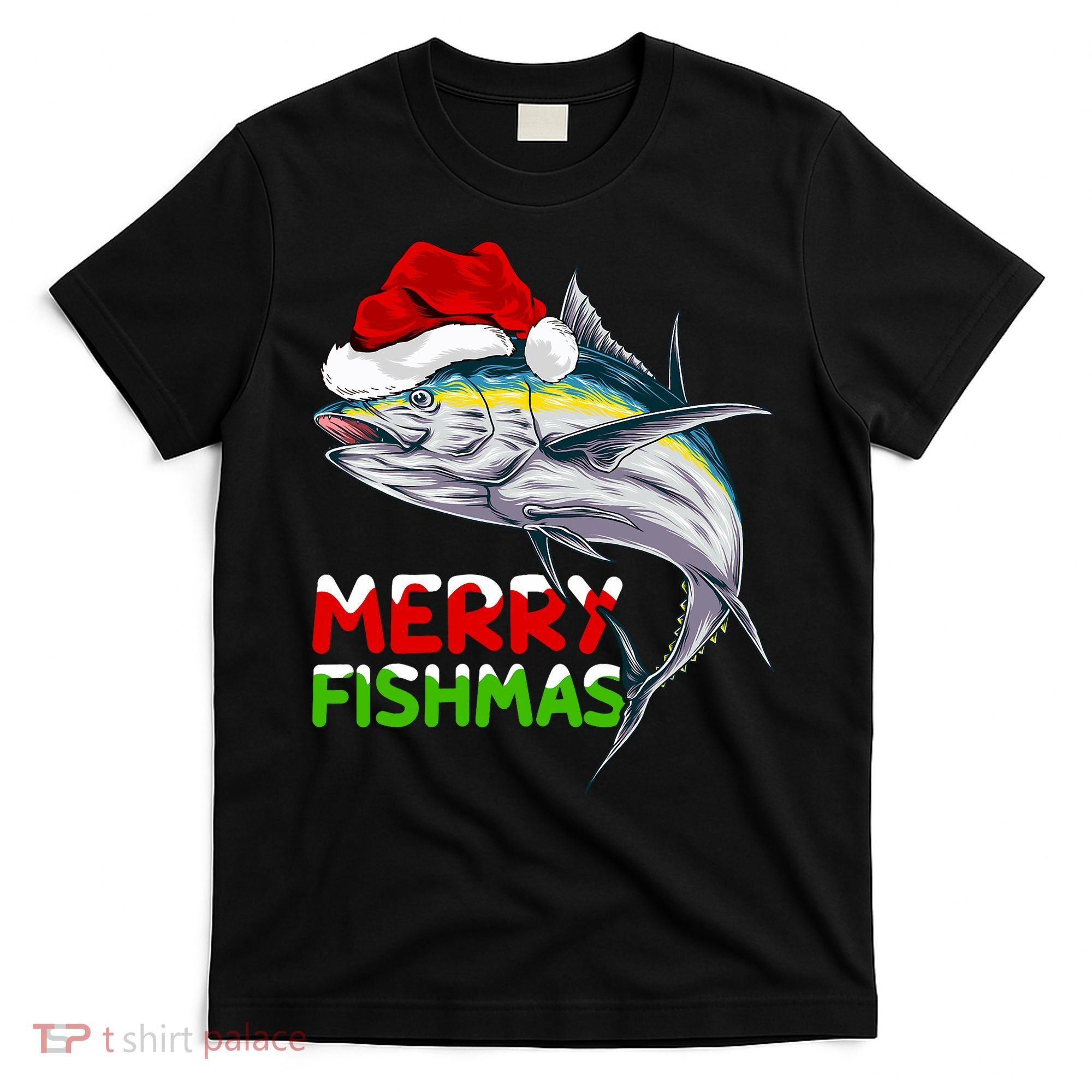 Merry Fishmas Lighting Santa Tuna Fish Fishing Christmas T-Shirt