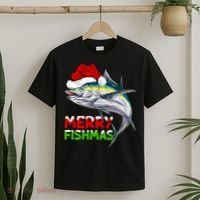 Merry Fishmas Lighting Santa Tuna Fish Fishing Christmas T-Shirt thumb 2