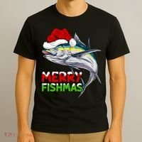 Merry Fishmas Lighting Santa Tuna Fish Fishing Christmas T-Shirt thumb 3