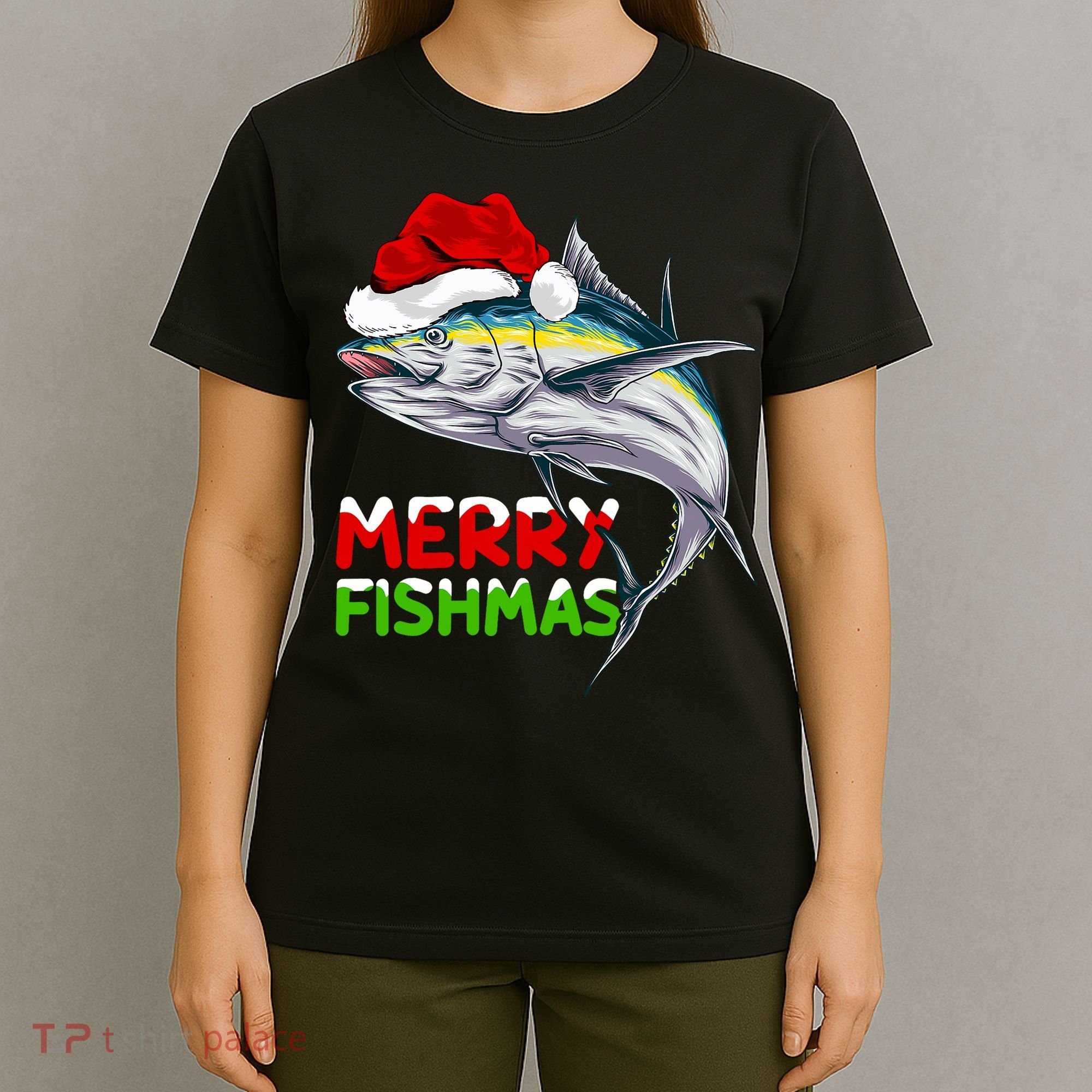 Merry Fishmas Lighting Santa Tuna Fish Fishing Christmas T-Shirt