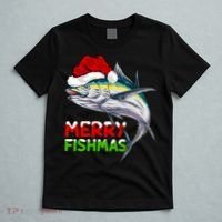 Merry Fishmas Lighting Santa Tuna Fish Fishing Christmas T-Shirt thumb 5