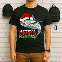 Merry Fishmas Lighting Santa Tuna Fish Fishing Christmas T-Shirt thumb 6