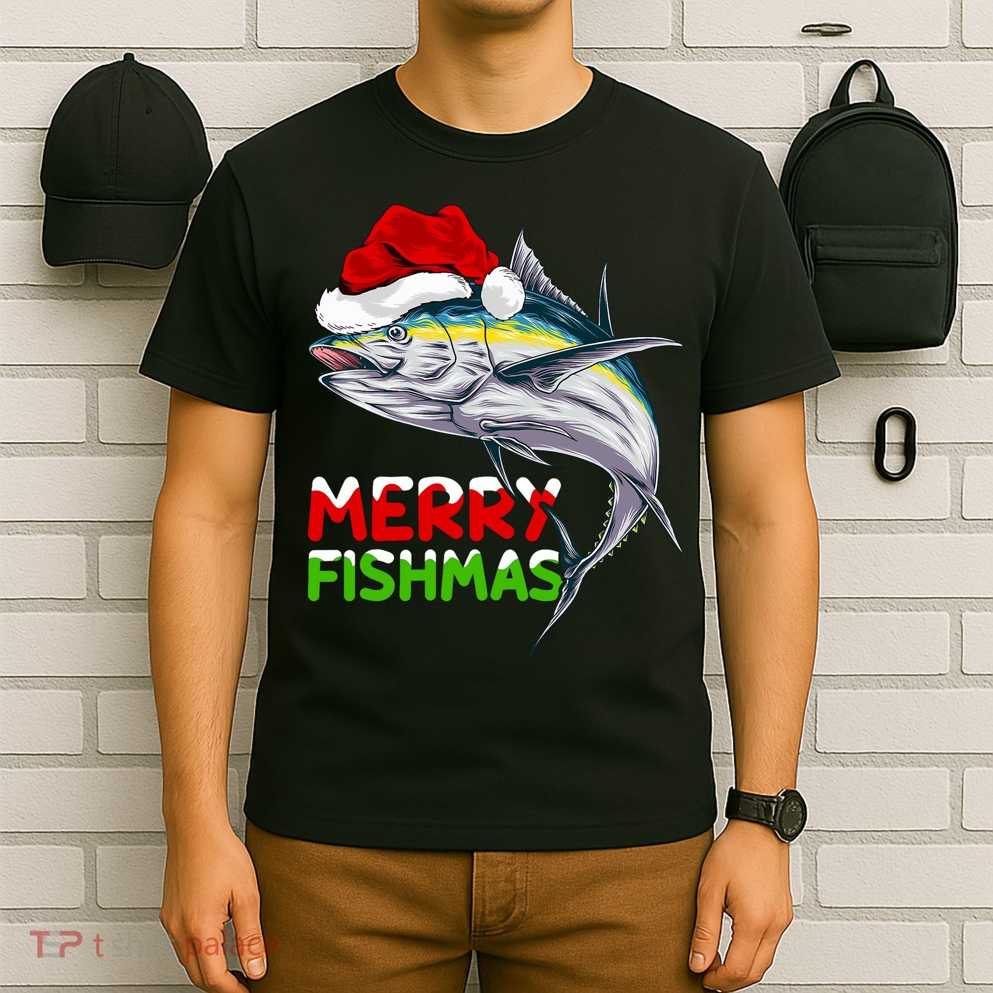 Merry Fishmas Lighting Santa Tuna Fish Fishing Christmas T-Shirt