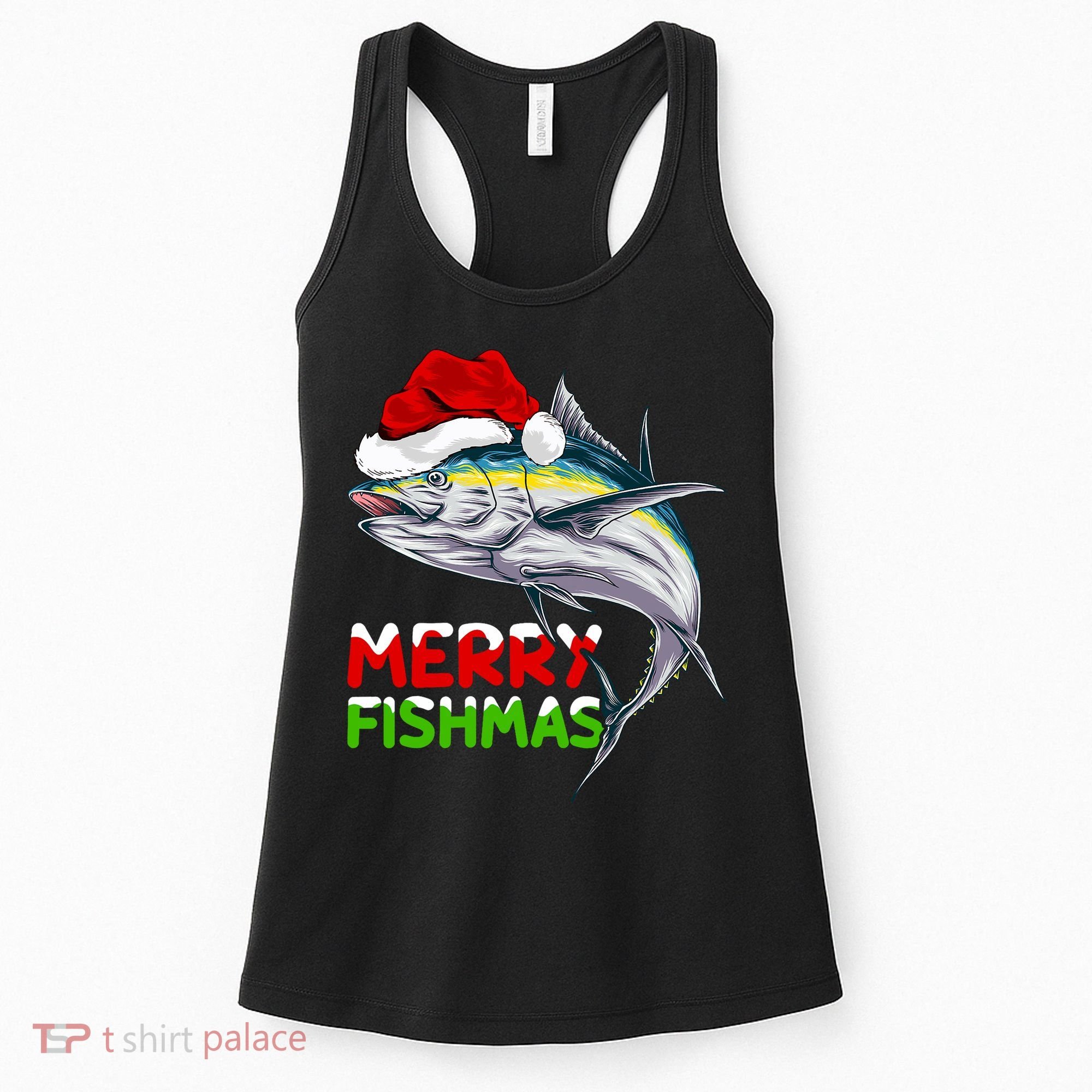 Merry Fishmas Lighting Santa Tuna Fish Fishing Christmas Women's Tank Top