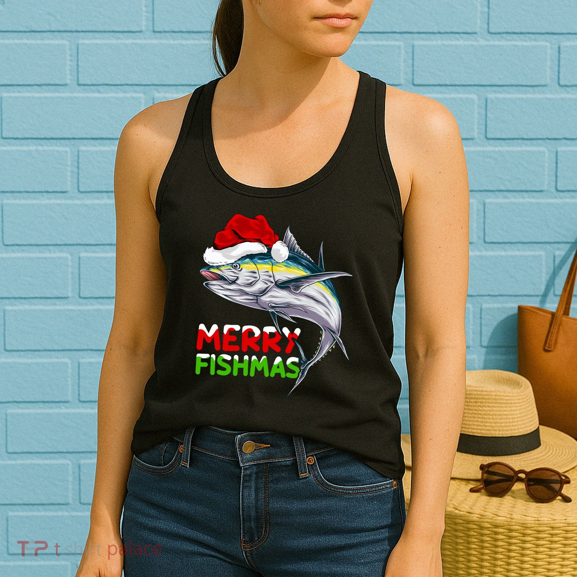 Merry Fishmas Lighting Santa Tuna Fish Fishing Christmas Women's Tank Top
