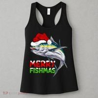 Merry Fishmas Lighting Santa Tuna Fish Fishing Christmas Women's Tank Top thumb 3