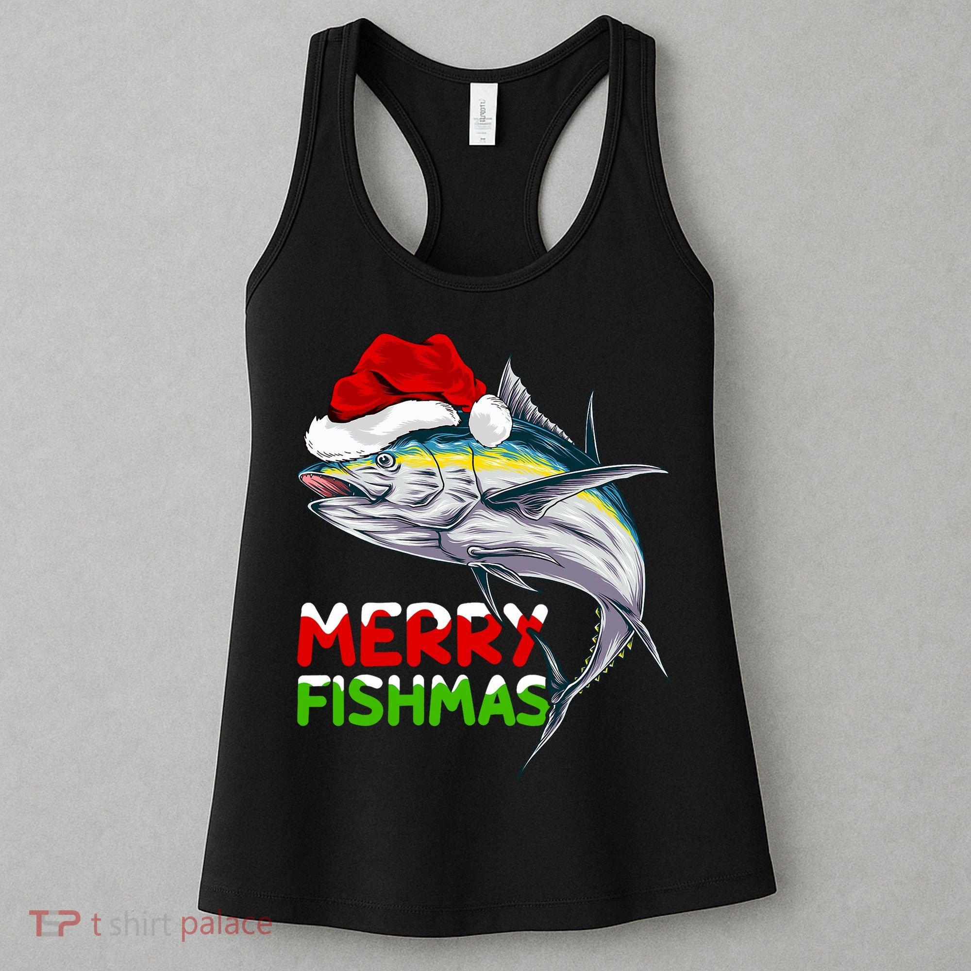 Merry Fishmas Lighting Santa Tuna Fish Fishing Christmas Women's Tank Top