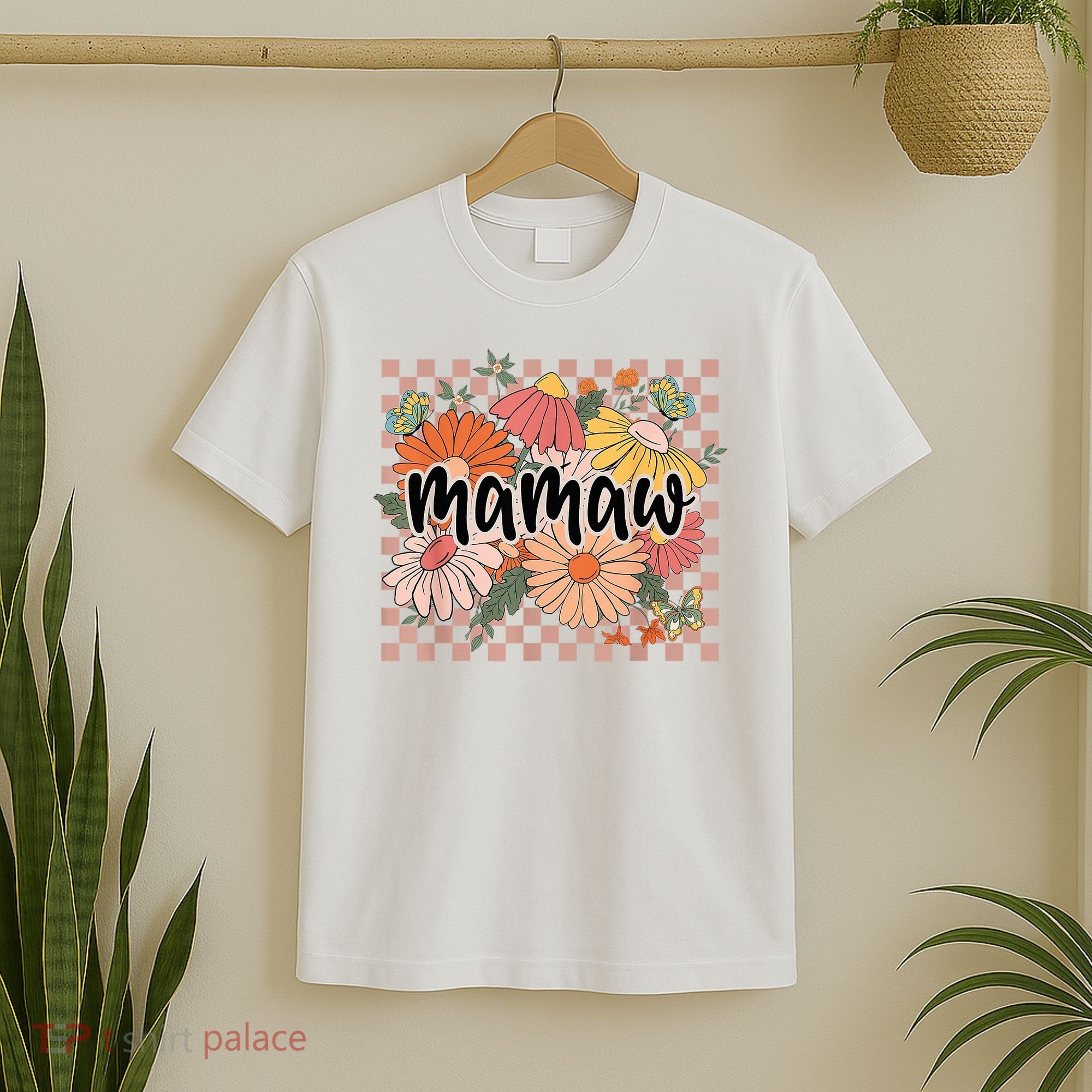 Mamaw Floral Mother'S Day Wildflower Girl Checkered T-Shirt