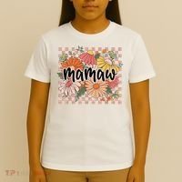 Mamaw Floral Mother'S Day Wildflower Girl Checkered T-Shirt thumb 4
