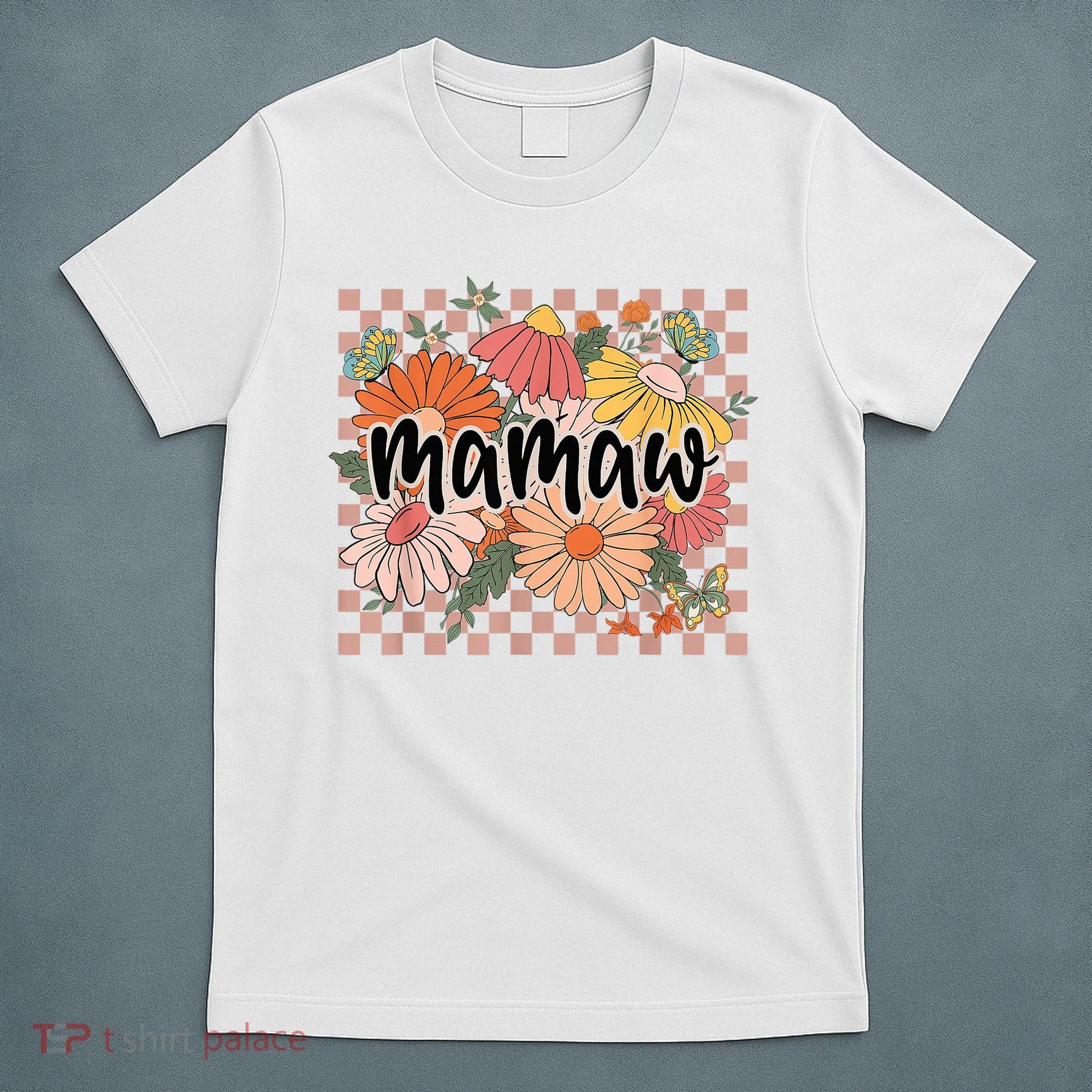 Mamaw Floral Mother'S Day Wildflower Girl Checkered T-Shirt