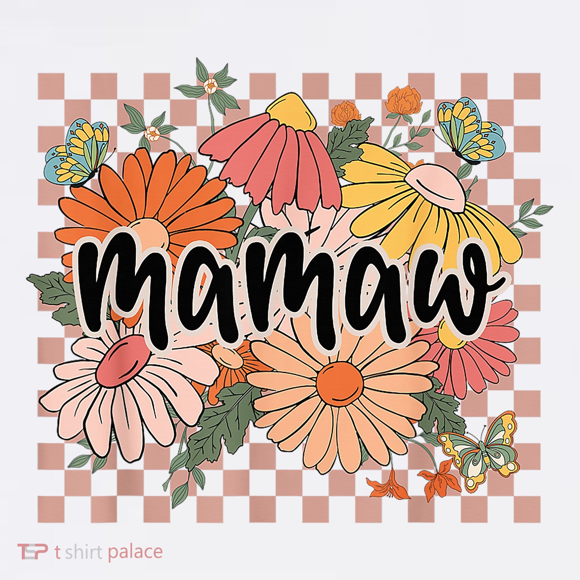 Mamaw Floral Mother'S Day Wildflower Girl Checkered T-Shirt
