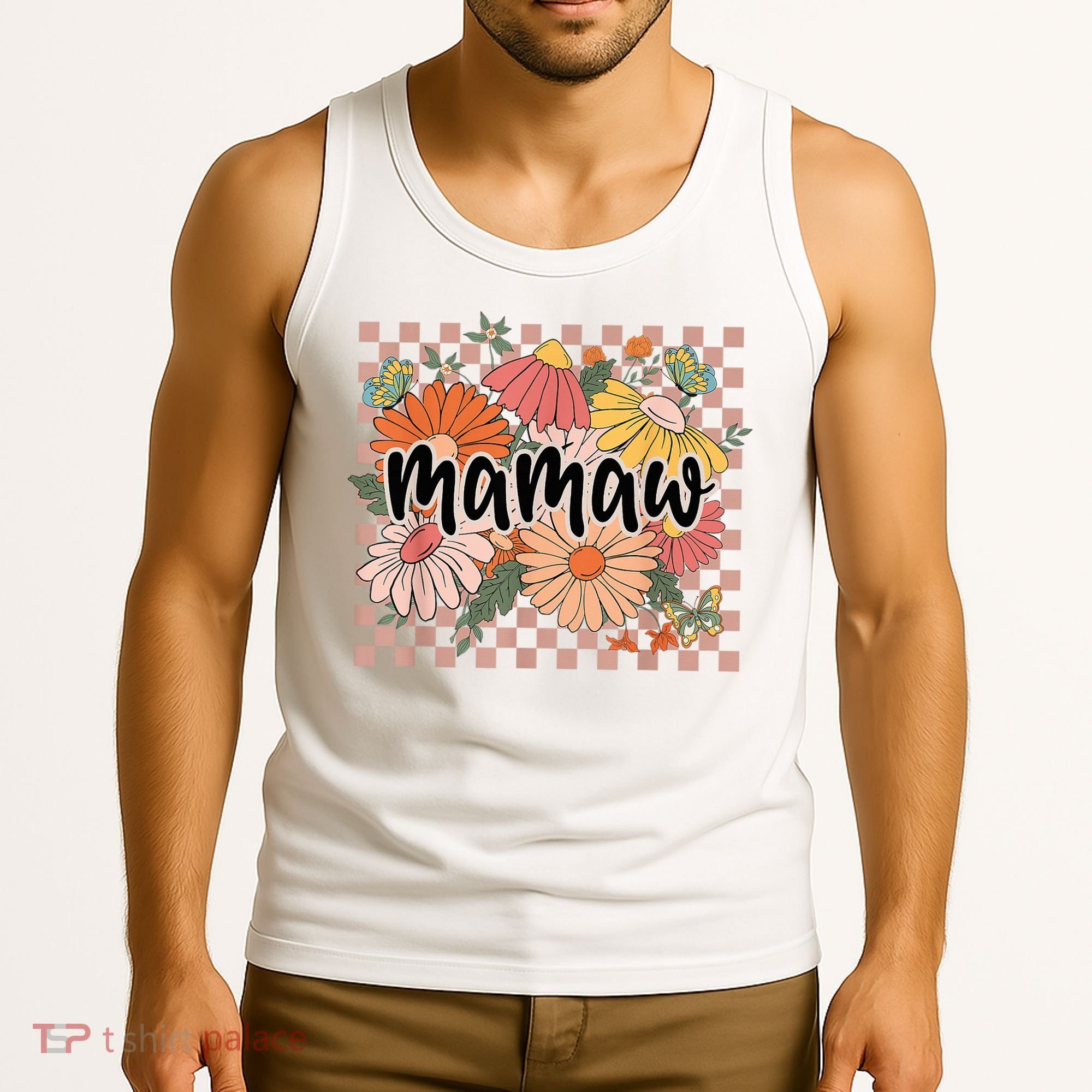 Mamaw Floral Mother'S Day Wildflower Girl Checkered Tank Top