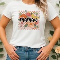 Mamaw Floral Mother'S Day Wildflower Girl Checkered Women's T-Shirt thumb 2