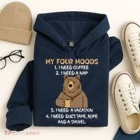 My Four Moods I Need Coffee I Need A Nap Bear Coffee Lover Hoodie thumb 4