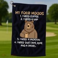 My Four Moods I Need Coffee I Need A Nap Bear Coffee Lover Golf Towel thumb 1