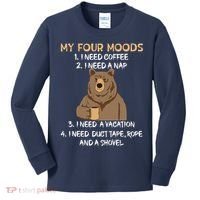 My Four Moods I Need Coffee I Need A Nap Bear Coffee Lover Kids Long Sleeve Shirt thumb 0