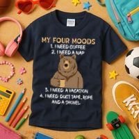 My Four Moods I Need Coffee I Need A Nap Bear Coffee Lover Kids T-Shirt thumb 3