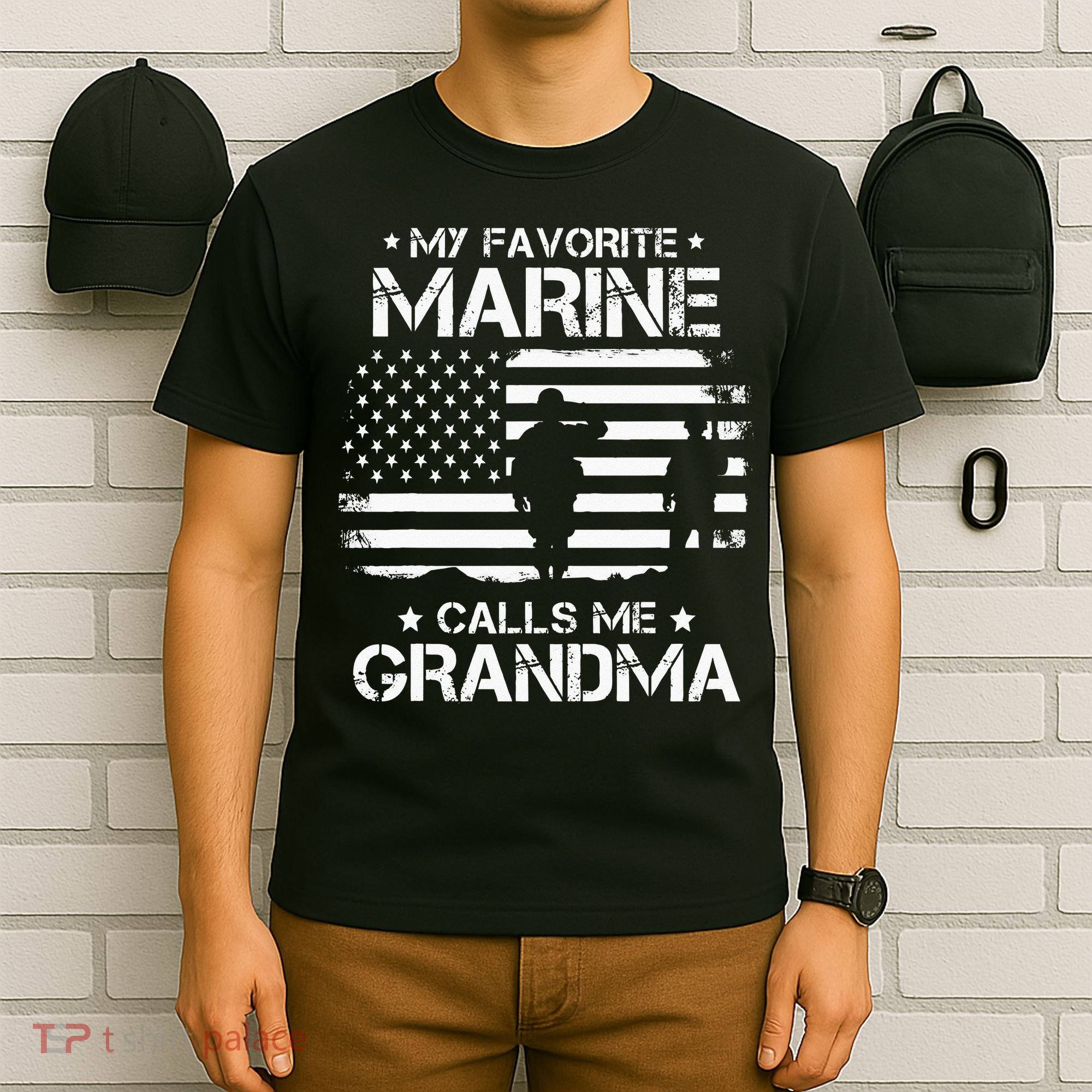 My Favorite Marine Calls Me Grandma USA Flag T-Shirt