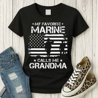 My Favorite Marine Calls Me Grandma USA Flag Women's T-Shirt thumb 3