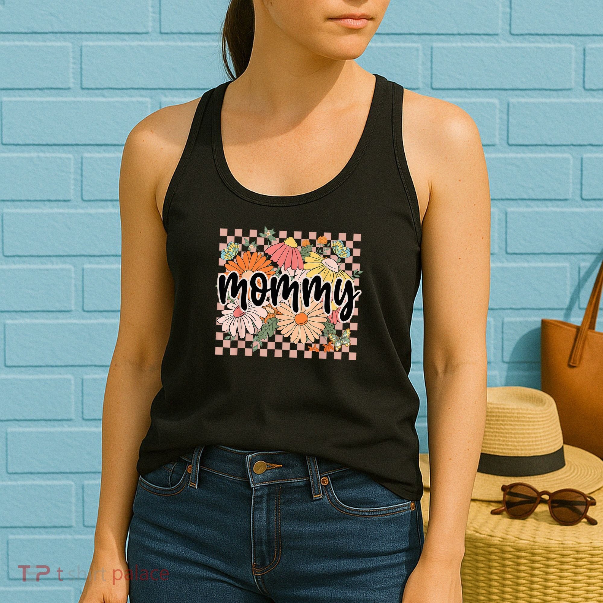 Mommy Floral Mother'S Day Wildflower Girl Checkered Women's Tank Top