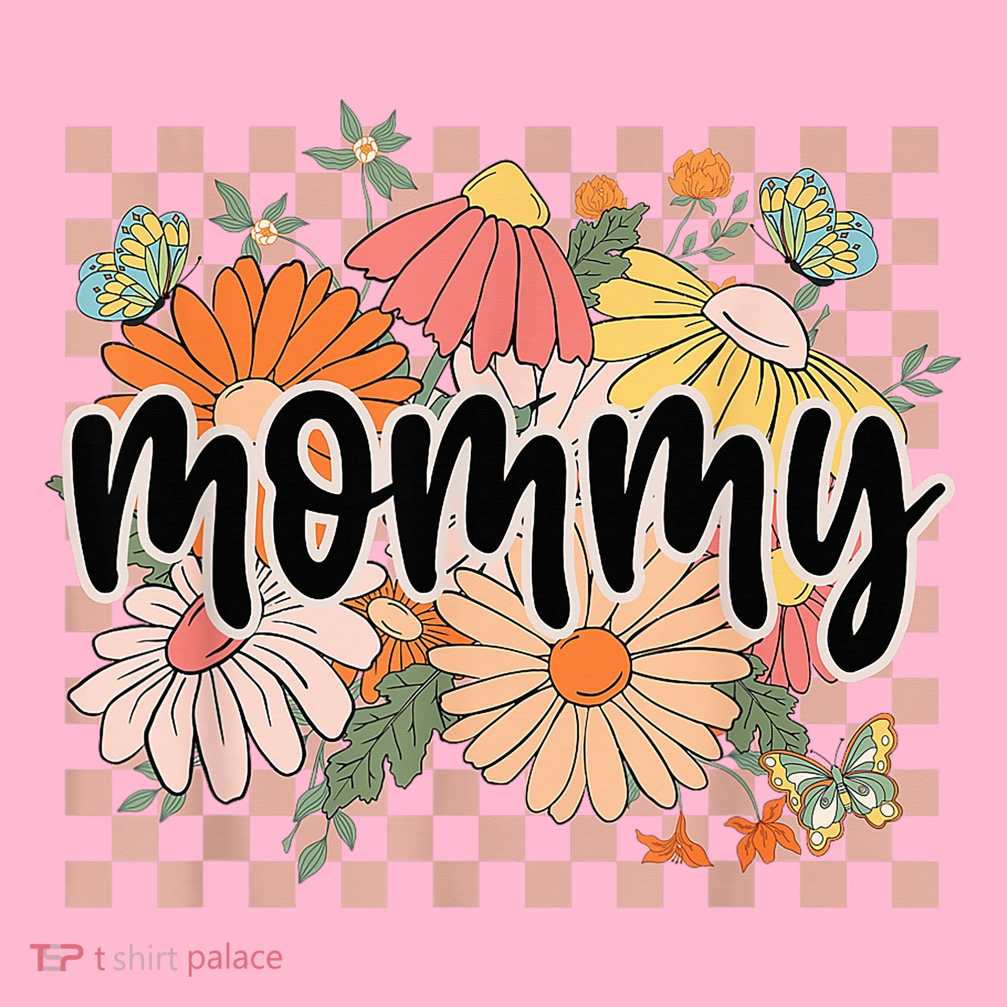 Mommy Floral Mother'S Day Wildflower Girl Checkered T-Shirt