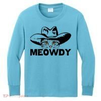 Meowdy Funny Mashup Between Meow And Howdy Cat Meme Great Gift Kids Long Sleeve Shirt thumb 0