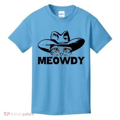 Meowdy Funny Mashup Between Meow And Howdy Cat Meme Great Gift Kids T-Shirt